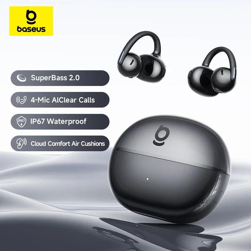 Baseus Bowie MC2 AIR Clip-on TWS Earbuds Ear Clips Wireless Earphones Bluetooth 6.0 Open earrings 4 Mic ENC Sports Headphone
