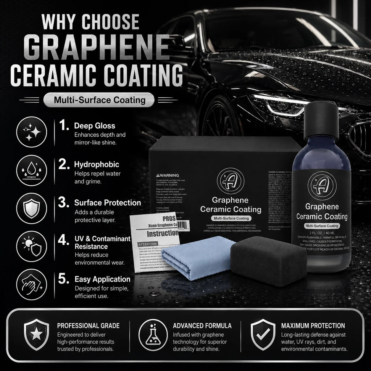 Graphene Ceramic Car Coating 10H for Cars 7+ Years of Protection Apply After Car Wash Clay Bar Car Buffer Polisher Motorcycle