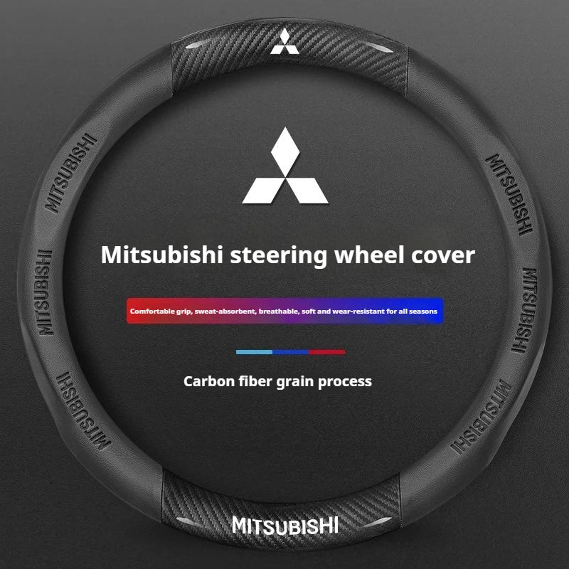 For Mitsubishi Outlander Pajero Asx Colt Lancer EX Evolution L200 Triton RALLIART Car Carbon Fiber Leather Steering Wheel Cover