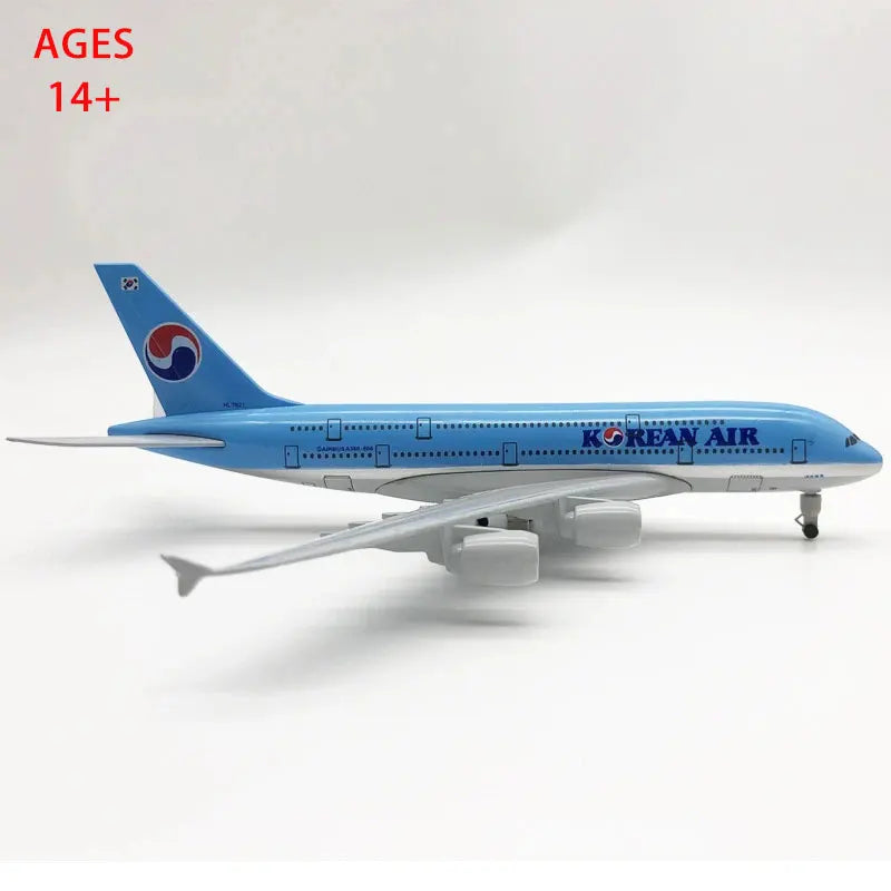 20cm Airplane Model Toy Korean Air A380 Diecast Airplane Model with Wheels Collectible Gift Airplan for Collections And Displays