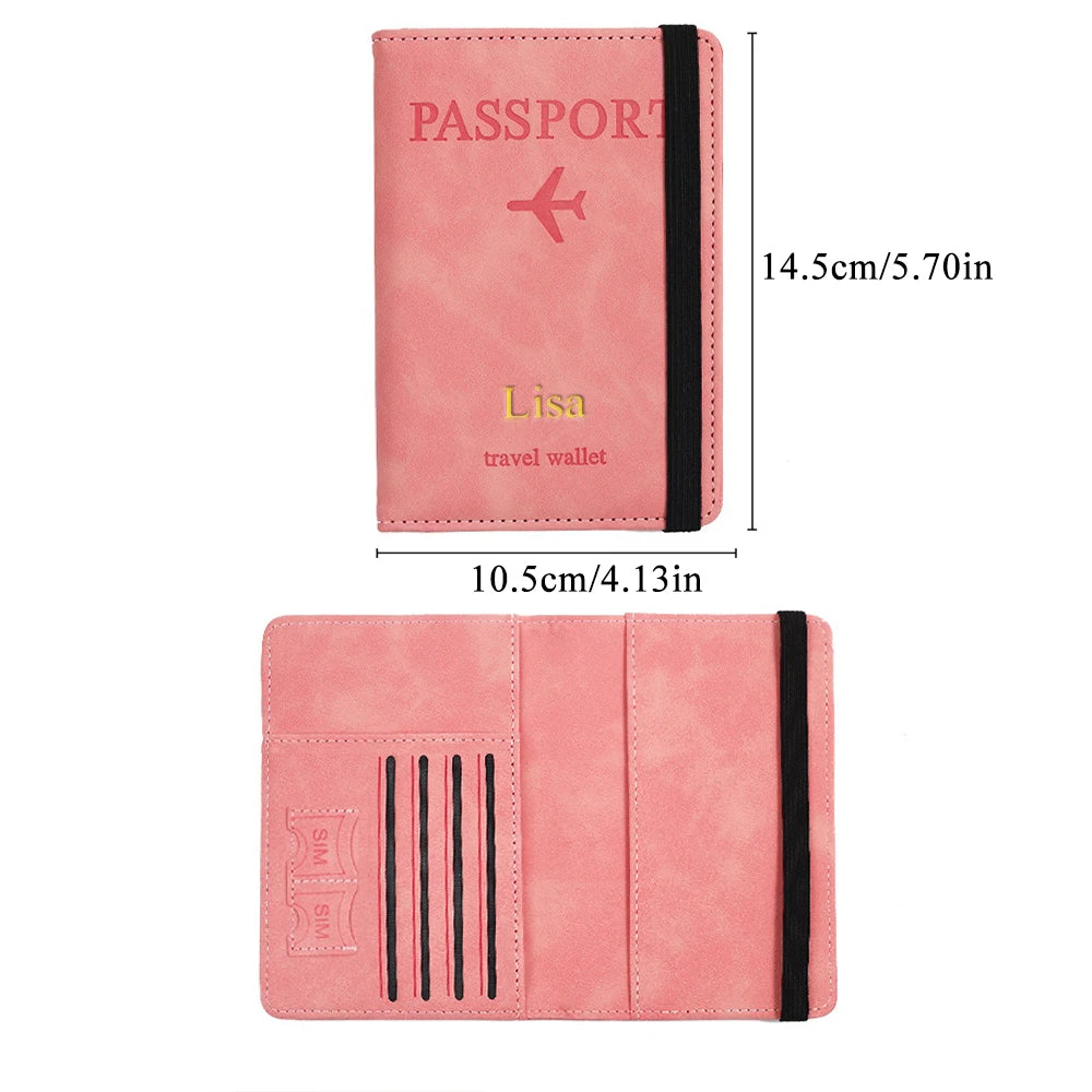 Customized Name PU Men's RFID Passport Holder 2-Style Envelope, Airplane Pattern Printed Anti-Theft Passport Wallet, Minimalist