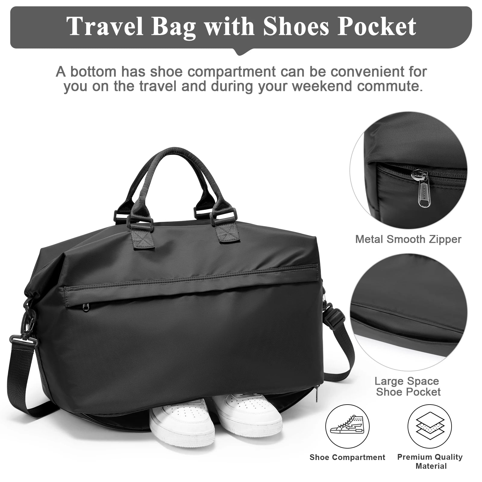 Foldable Travel Bag Large Sports Bag for Women Men's Travel Duffle Bag with Shoe Compartment, Waterproof Training Fitness Bag
