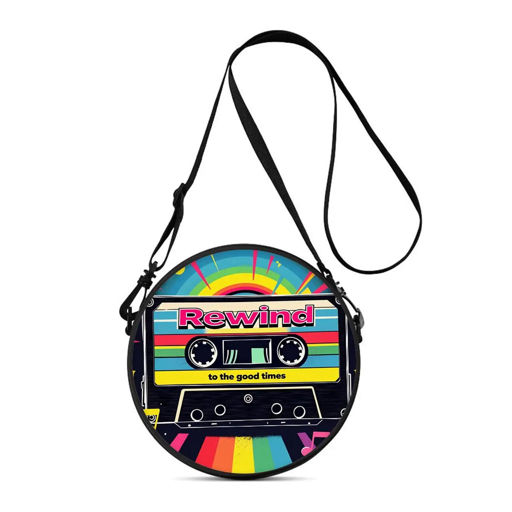 Radio Print Round Shoulder Bag Casual Messenger Bag Daily Adjustable Strap Crossbody Bag for Woman Best Gifts 2D Flat
