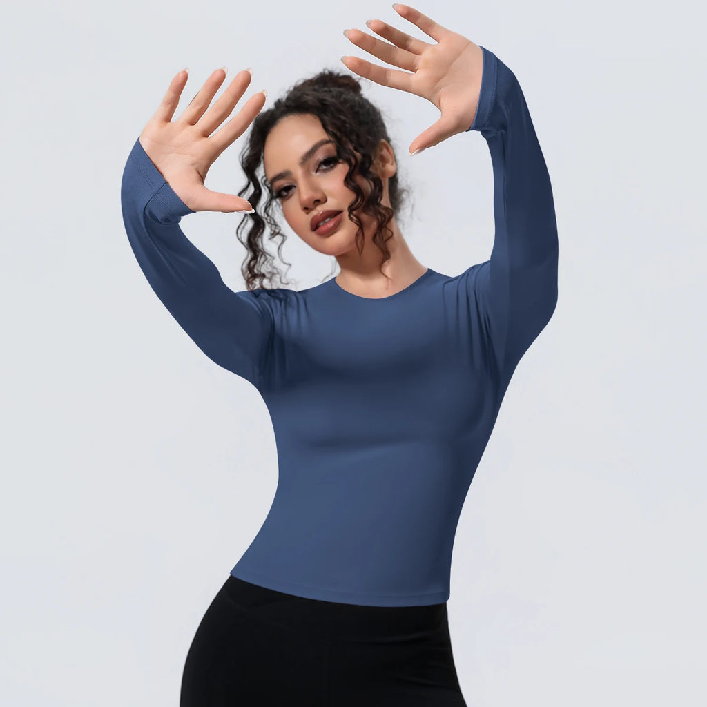 Woman's Yoga Long Sleeved Gym Sports Running Top Slim Breathable Soild Color Fitness Top Running Shirts Gym Top Yoga Sport Top
