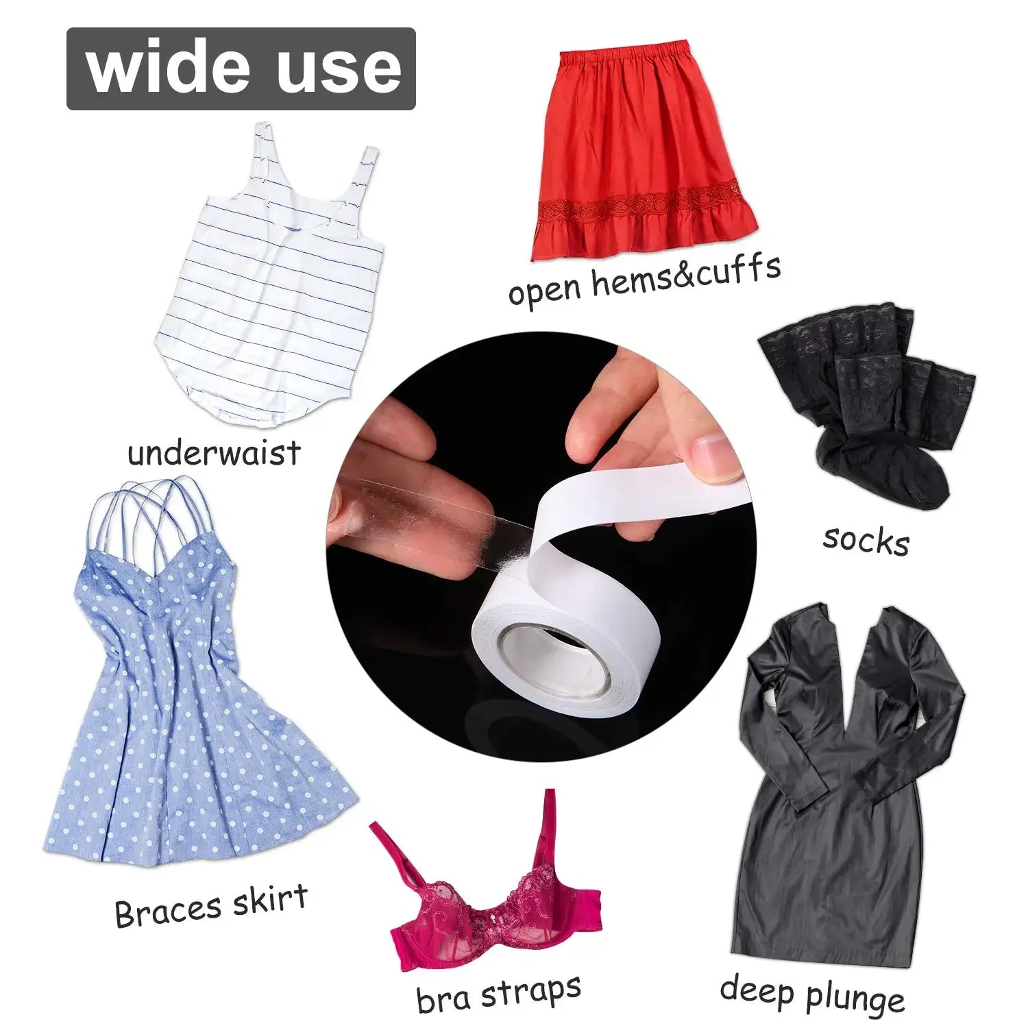 16 Feet Double Sided Fashion Body Tape Self Adhesive Beauty Tape Clear Clothing Tap for Secret Women Dress Wedding Prom Lingerie