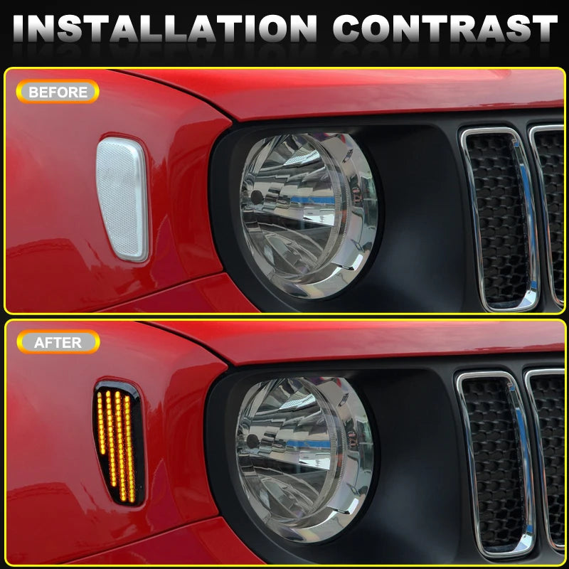 For Jeep Renegade 2015-2023 Clear & Smoked Lens Frotn Fender Amber Light LED Side Marker Lamp