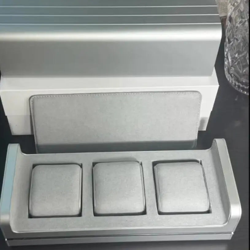 Metallic Aluminum Watch Case Three Watch Position Storage Box Jewelry Box