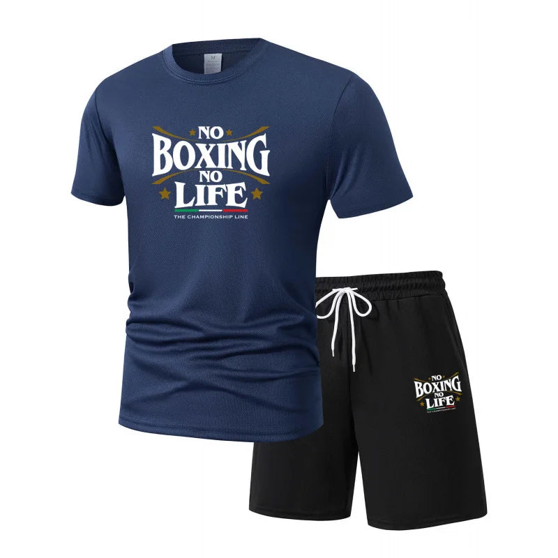 Summer Leisure Men'S 2-Piece Set No Boxing No Life Comfortable Breathable T-Shirt And Shorts Top Print T-Shirts Ensemble
