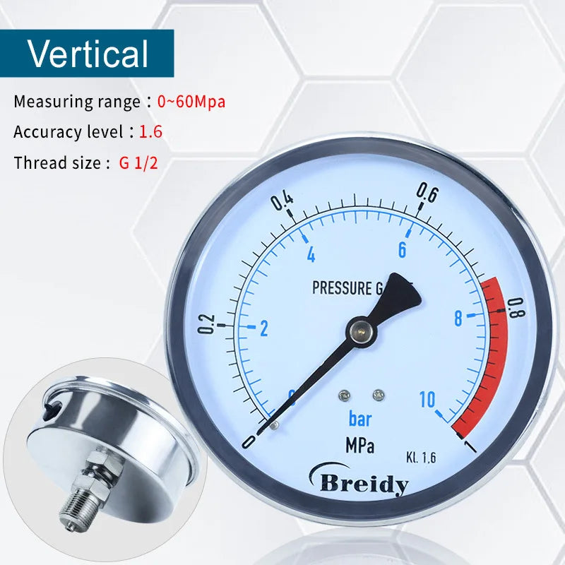 Xin Tester Dia 100mm Pressure Gauge 0-60MPa Glycerin Free Air Oil Hydraulic 0-60mpa Anti-vibration Manometer Thread G1/2 G1/4