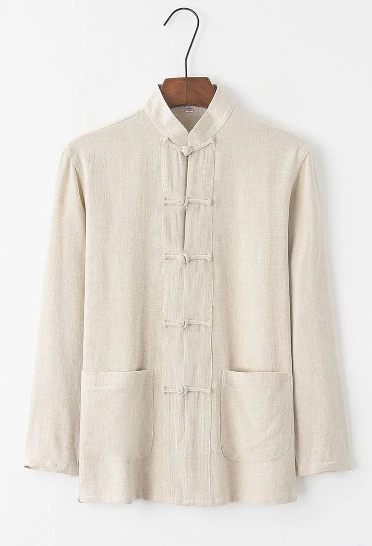2026 New Men's Cotton Linen Tangzhuang Set Traditional Chinese Long Sleeve Suit Retro Ethnic Loose Tai Chi Clothing