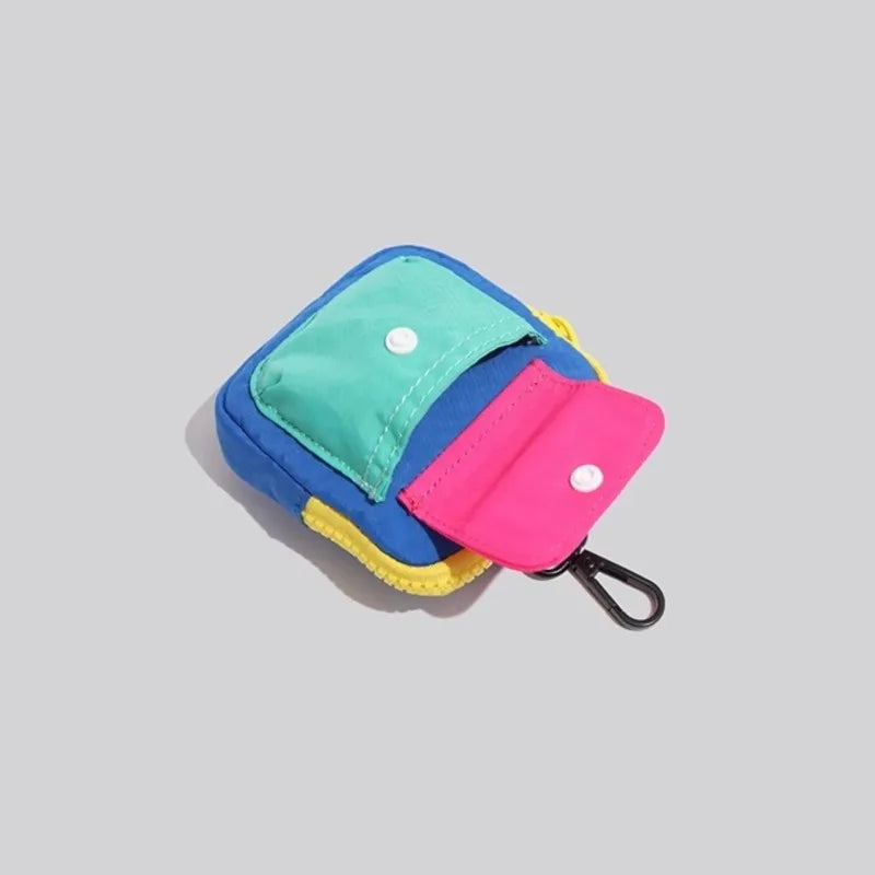 Vibrant Color Block Mini Pouch Multi-Functional Keychain Bag for Earbuds, Coins & Cards Small Storage with Durable Fabric Zipper