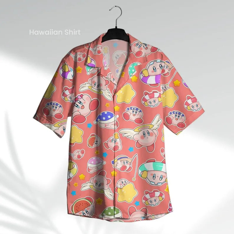 Summer Hot Selling Pink Ball Men Women Hawaiian Shirt Beach Shorts Two-piece Set Cute Home Anime Pajamas T-shirt Shorts Set Gift