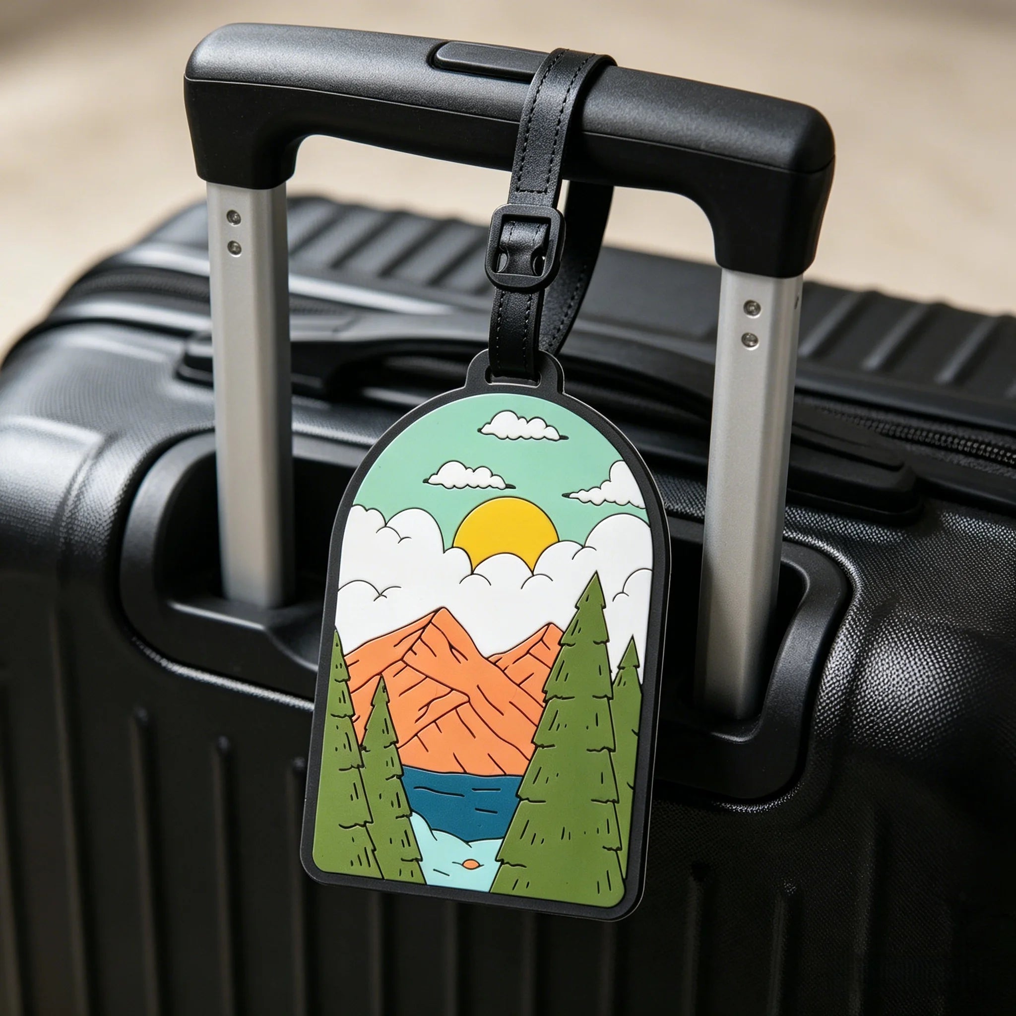 Luggage Tag for Suitcases,Mountain and Tree Sunset Landscape Baggage Tags Identifiers for Travel,Privacy Protection Travel Bag