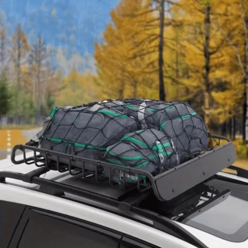 New Model Car Roof Luggage Net - 120*80cm Rope Net for SUV Roof Rack, Luggage Fixing Net Cover with Straps