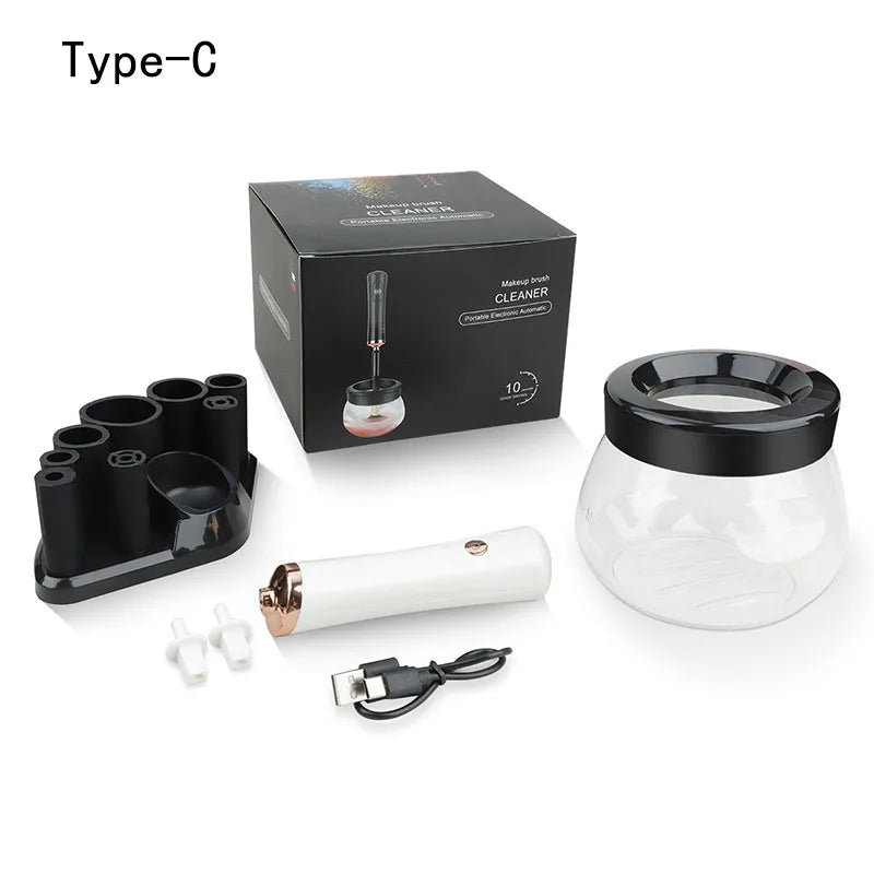 Makeup brush cleaning and drying machine, electric cosmetic automatic brush rotator, with 8 sizes of rubber collar, can be clean