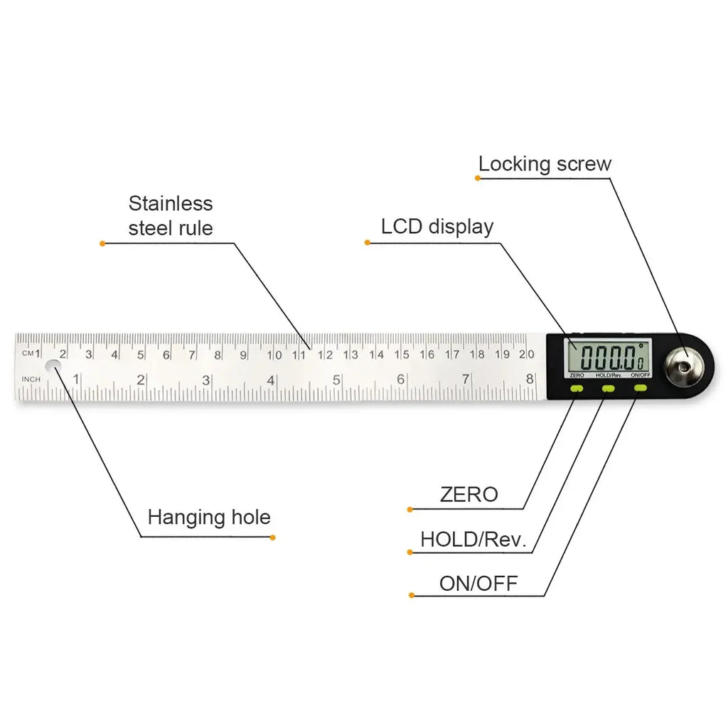20Inches/500mm Digital Angle Ruler and Stainless Steel Digital Angle Finder Precision Angle Measuring Tool