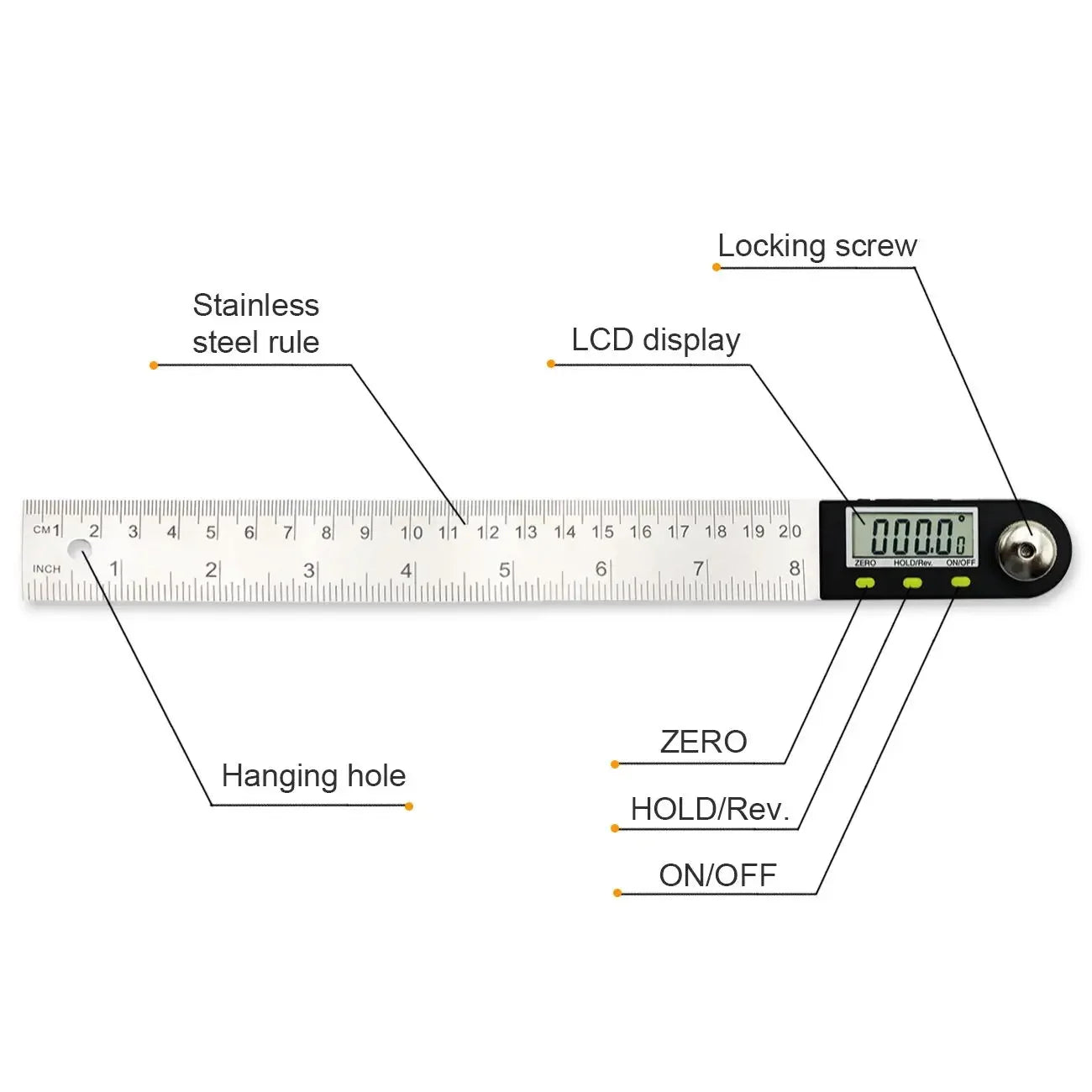 20Inches/500mm Digital Angle Ruler and Stainless Steel Digital Angle Finder Precision Angle Measuring Tool