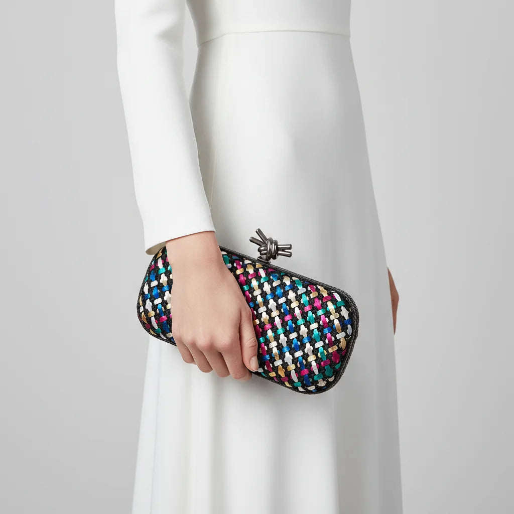 2026 New Quality Pu Woven Evening Clutch Bag with Polyester Lining for Women Dressy Evening Use Dinner and Party Bag 24 cm
