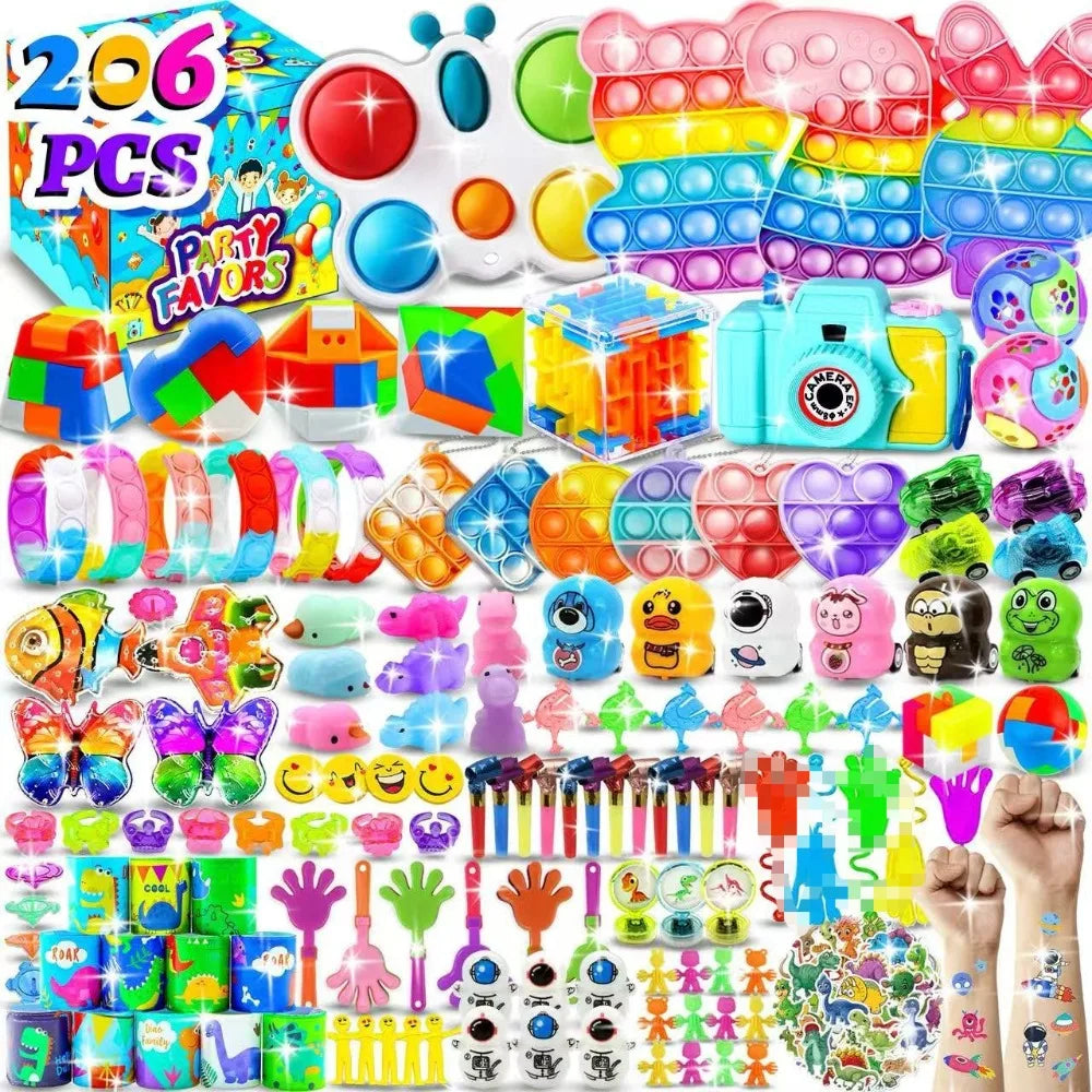 Boxed 206 Pcs Party Favors Set for Birthday Wedding Children's Day Carnival Celebration Christmas Party Favors Classroom Prizes