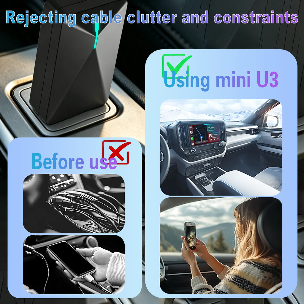 For Hyundai Kia Mazda Mini U3 Smart Box Wireless Carplay Adapter& Android Auto Dongle OTA For Car Wired to Wireless CP/AA