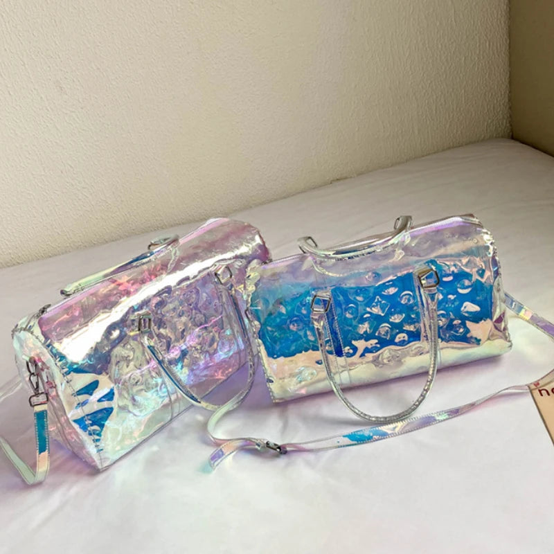 Fashion Colorful Transparent Jelly Bag Laser Shoulder Bag Women Handbag Waterproof Large Capacity Storage Bag Travel Bag