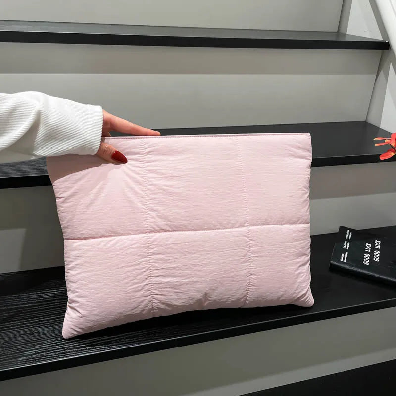 Korean Cross Border Puff  Laptop Bag  for Macbook Shockproof Hand Carry Clutch Bag Comfortable and Versatile Texture Pillow Bag