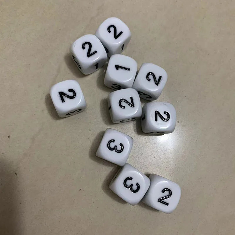 10 pcs/set Math Dice Set 16mm Acrylic Engraved White Rounded Corners Board Game | Dés Mathématiques 16mm Acrylique Coins Arrondis Jeu de Société