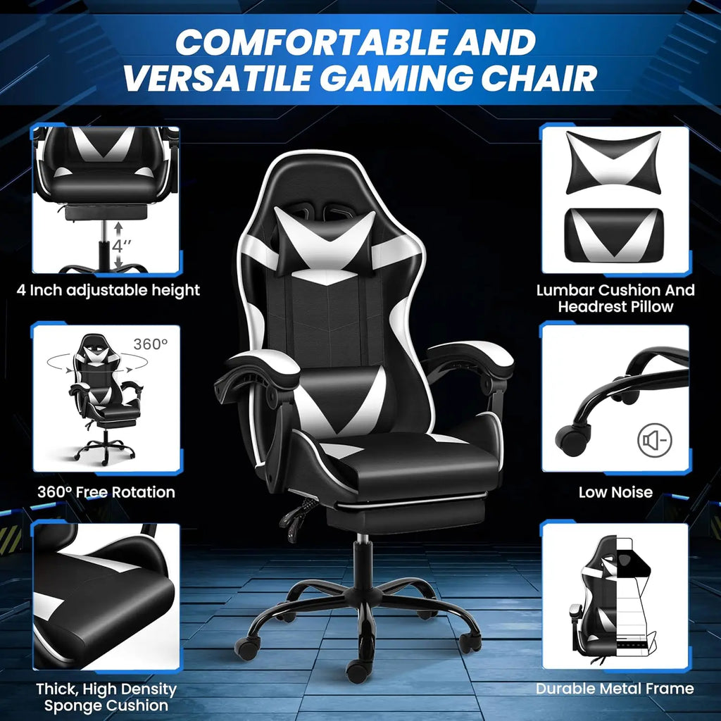 Gaming Chair, Ergonomic Computer Chair with Footrest and Lumbar Support, Height Adjustable Office Chair with 360°, Customized
