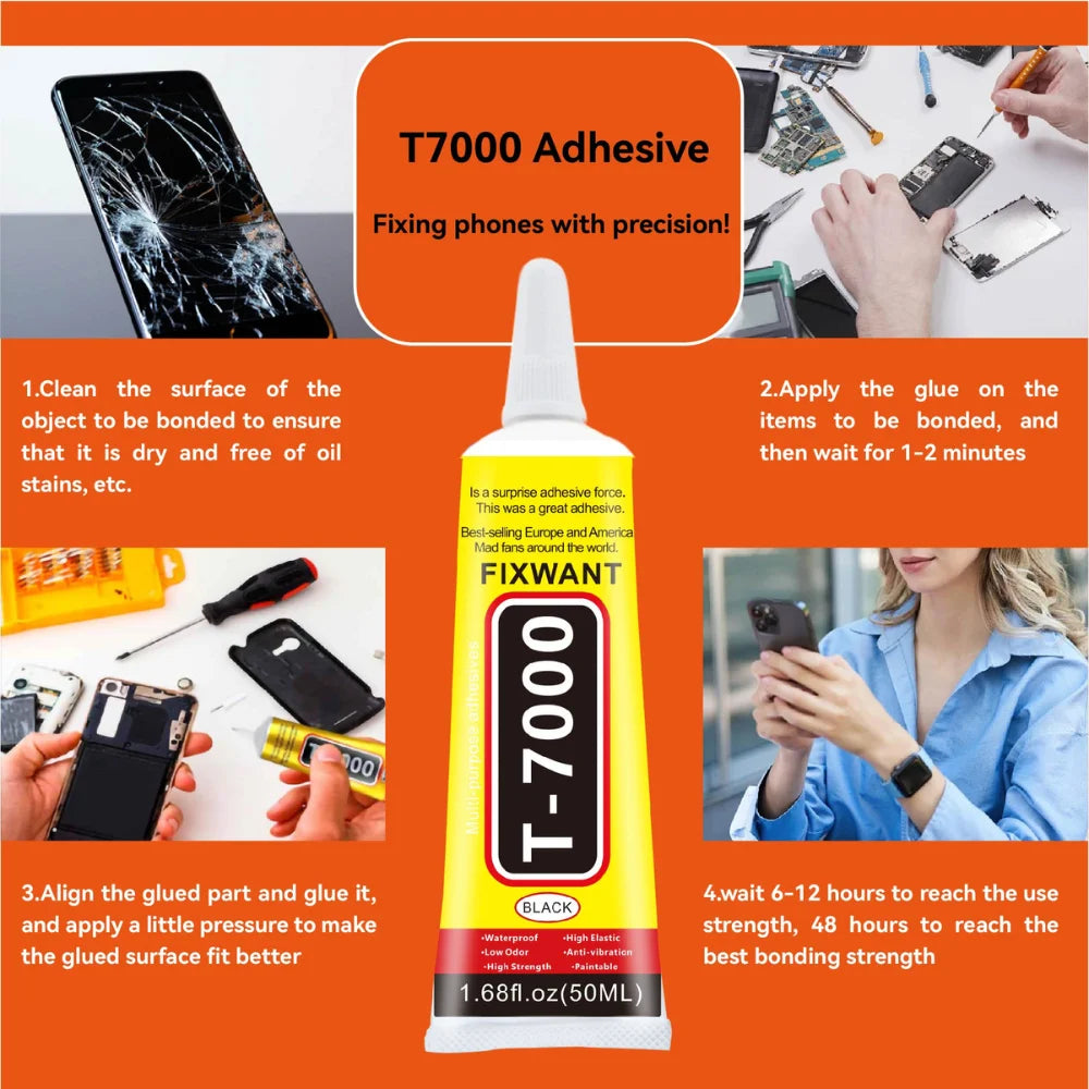 T7000 Glue Black Contact Phone Repair Adhesive for Glass & Plastic, T-7000 Universal DIY Glue in 15ML25ML 50ML 110ML