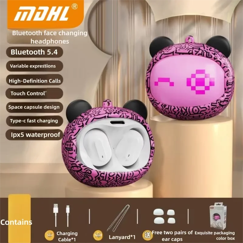 Cute Face changing TWS Bluetooth 5.4 Earbuds ENC Noise Reduction Waterproof HIFI Stereo Earphones for iOS Android Kids