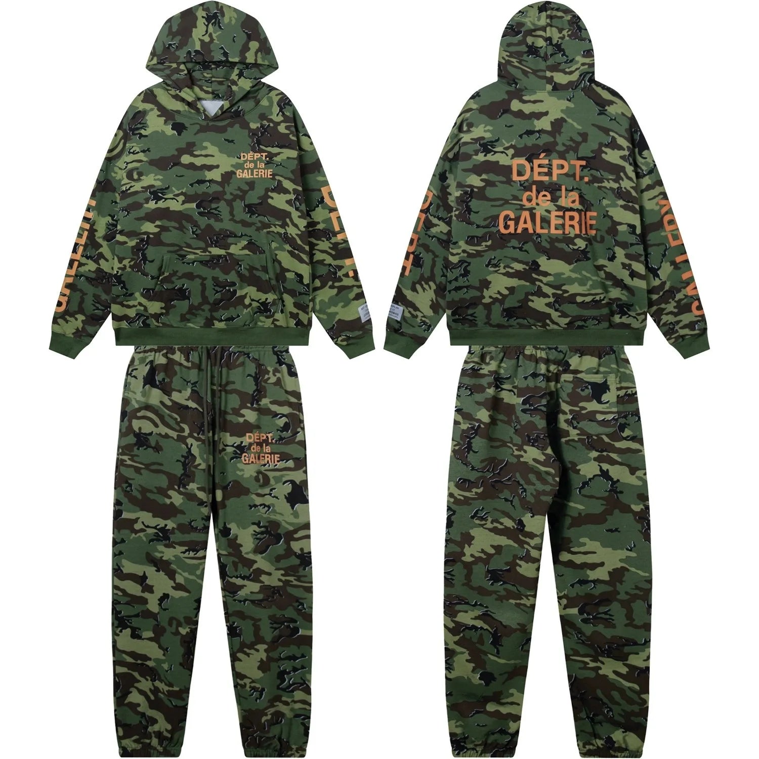 Loose Fit Camouflage Hoodie And Pants Set Basic French Slogan Print Comfortable Autumnal Long Sleeve Casual Sportswear