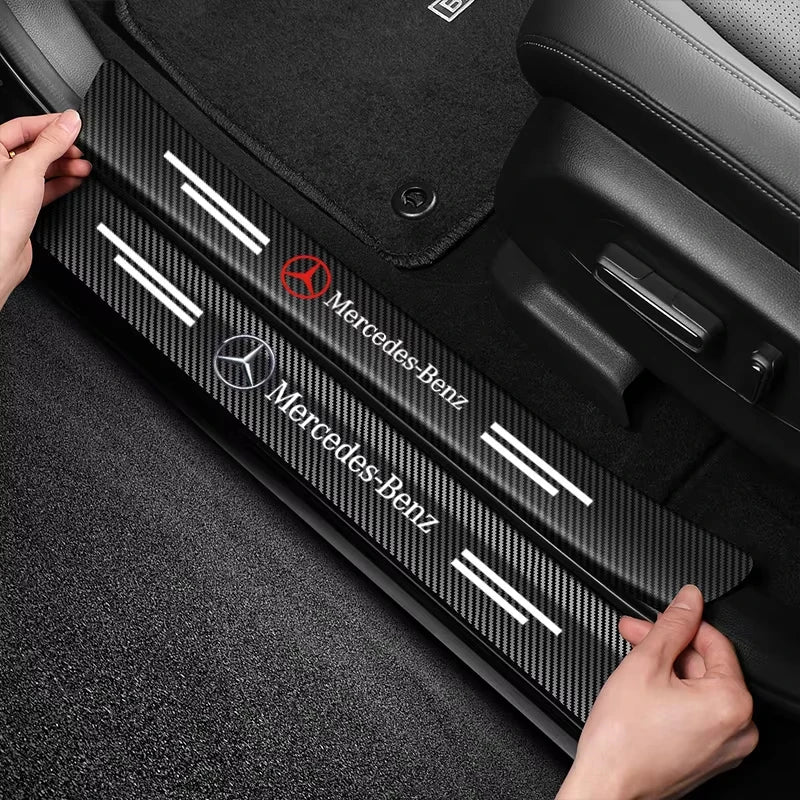 4Pcs/set Car Logo Threshold Strip Door Sill Protectio Sticker For Mercedes Benz A C E Class GLE GLB GLC W205 W212 W213 X253