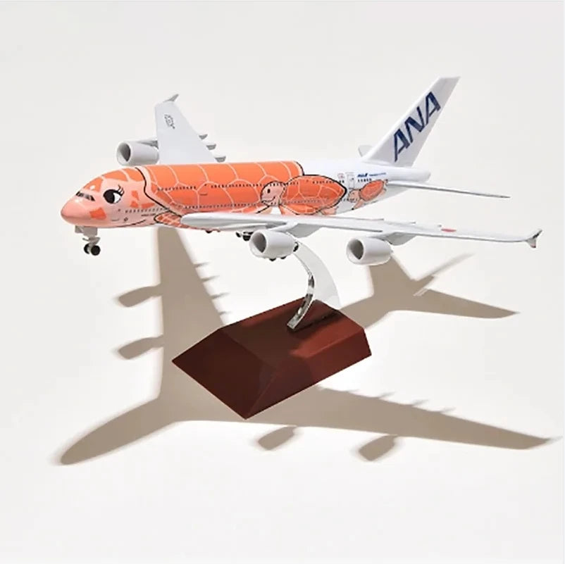 20cm Air Japan ANA Airlines Airplane Model Toy Green Cartoon Sea Turtle Airbus 380 A380 Airways Metal Alloy Diecast Airplane