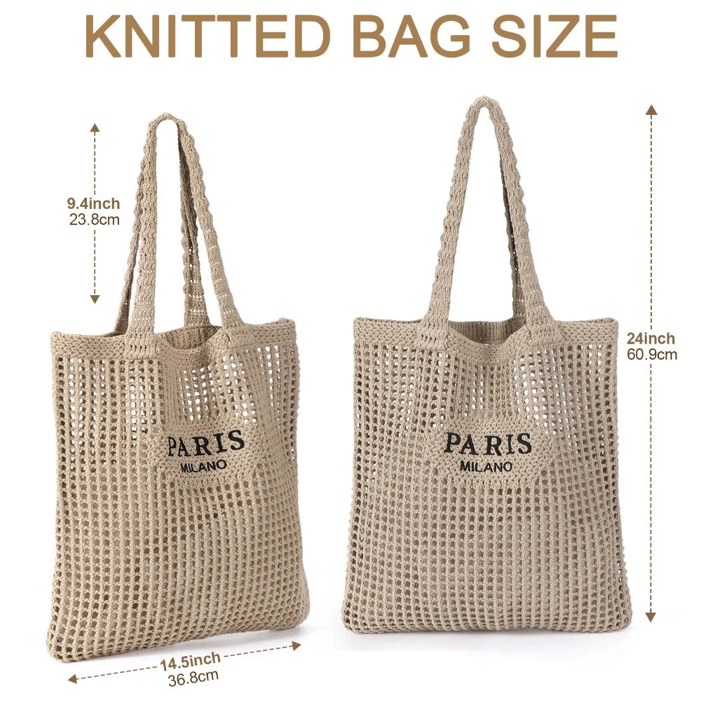 Crochet Tote Bag for Women, Crochet Mesh Beach Tote Bag Summer Vacation Aesthetic Boho Knit Bag for Women