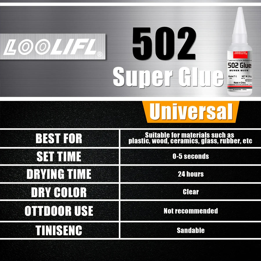 Loolifl 1-25 Pieces 502 Strong Instant-Drying Cyanoacrylate Glue for Leather, Rubber, Wood, Metal, Strong Liquid Adhesive Tool