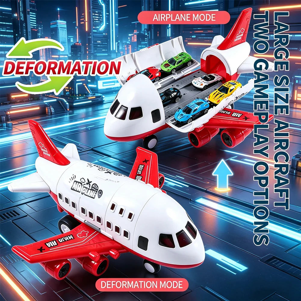 Large Size Inertia Airplane Toy Set With 6 Mini Cars, Passenger Plane Model, Kids Holiday Gift For Boys Girls