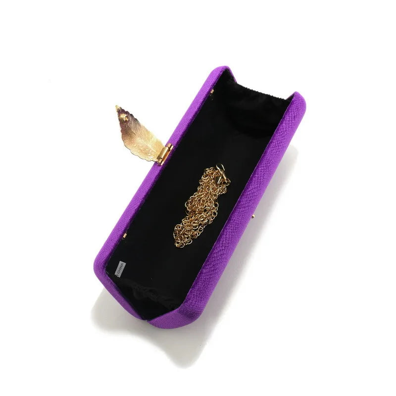 Luxury Design Serpentine Velvet Evening Bag Leaf Clasp Chain Handheld Purse Fashionable Envelope Clutch Bag for Party Wedding