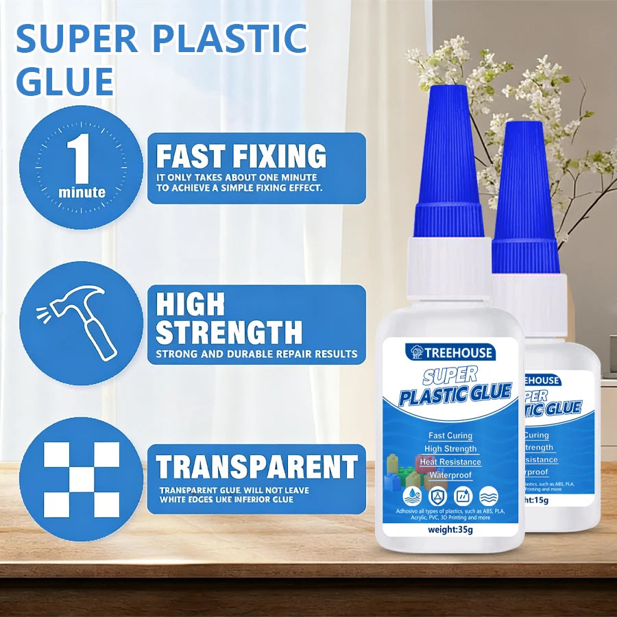 1-4Pcs Super Plastic Glue, Fast Curing Waterproof Heat Resistant Adhesive for ABS, PVC, PLA, Acrylic, DIY Crafts & Toy Repairs