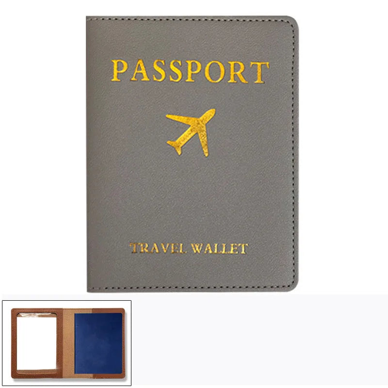 1pcs PU Leather Passport Cover Holder Women Men Passport Cover Flight Ticket Clip Multifunctional Passport Wallet Id Holder Case