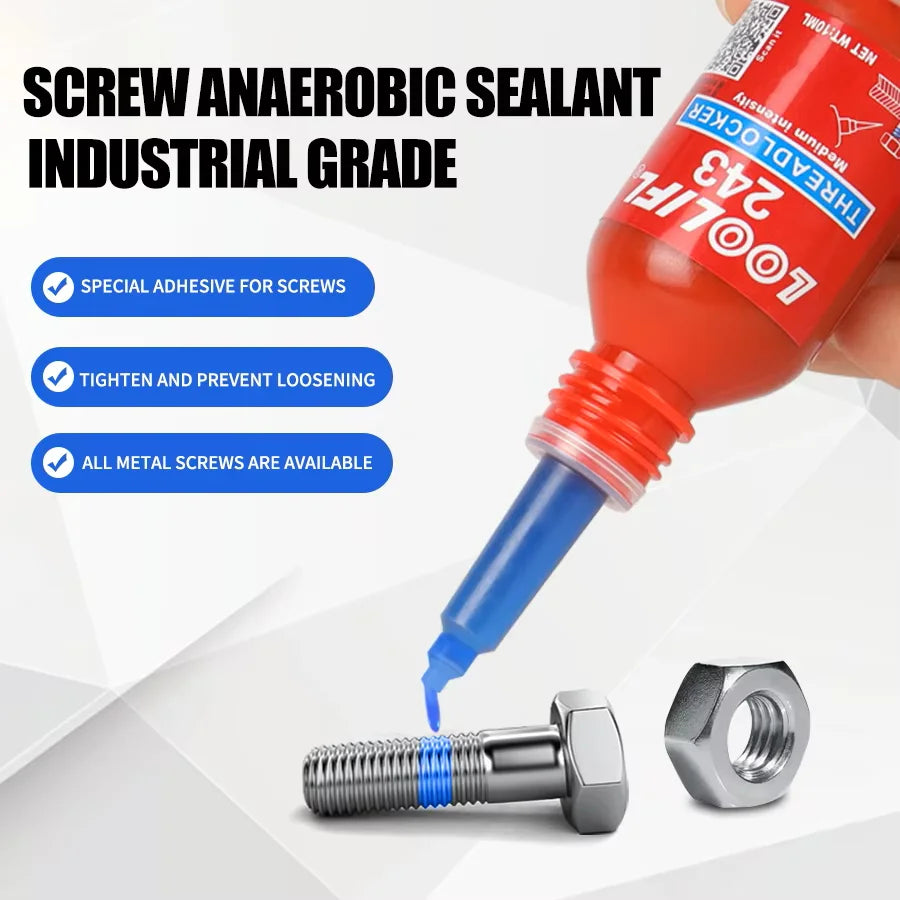 LOOLIFL Blue Thread Locker 243 Nuts-Bolts Locker, Screw Adhesive Lock Tight Seal Fasteners Anaerobic Curing Metal Glue,Rustproof
