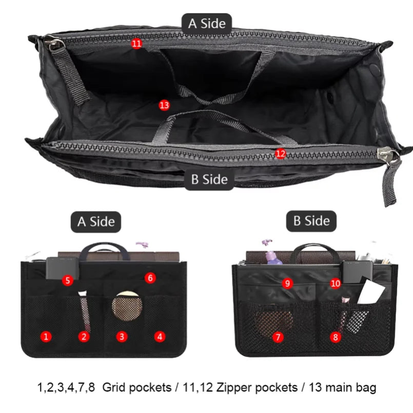 Travel Insert Organizer Bag Women Nylon Insert Organizer Handbag Purse Multiple Large Capacity Lady Insert Bag Liner Makeup Tote