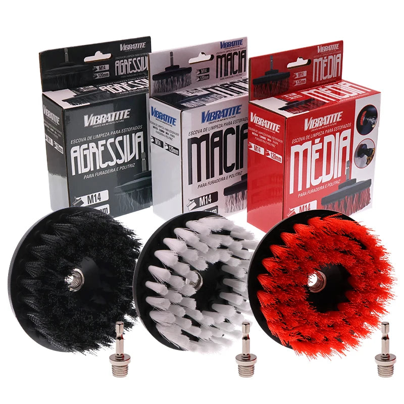 1-3 Pcs 5 Inch Drill Brush Set Multi-Purpose Electric Cleaning Brush Attachment for Carpet Car Seat Kitchen Tile with M14 Thread