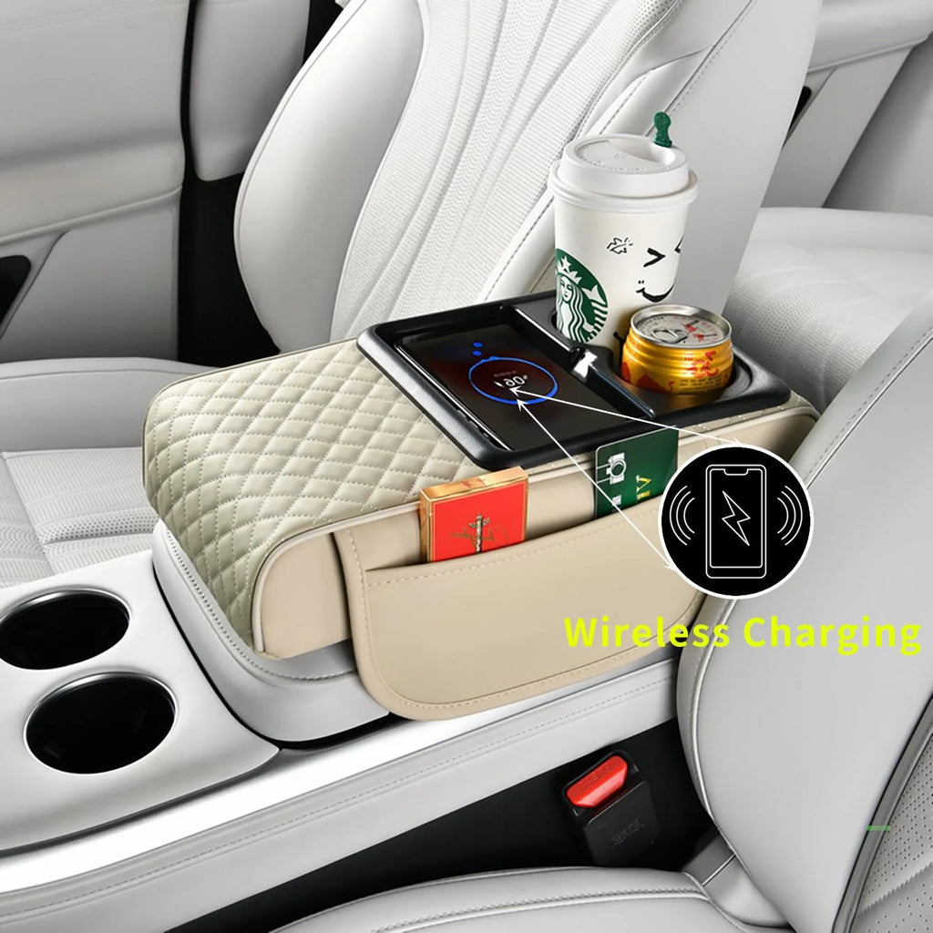 1 Car Armrest Box with Multiple Colors, Compatible with Apple and Huawei Wireless Charging, Comes with a Pack of Tissues and a Coaster