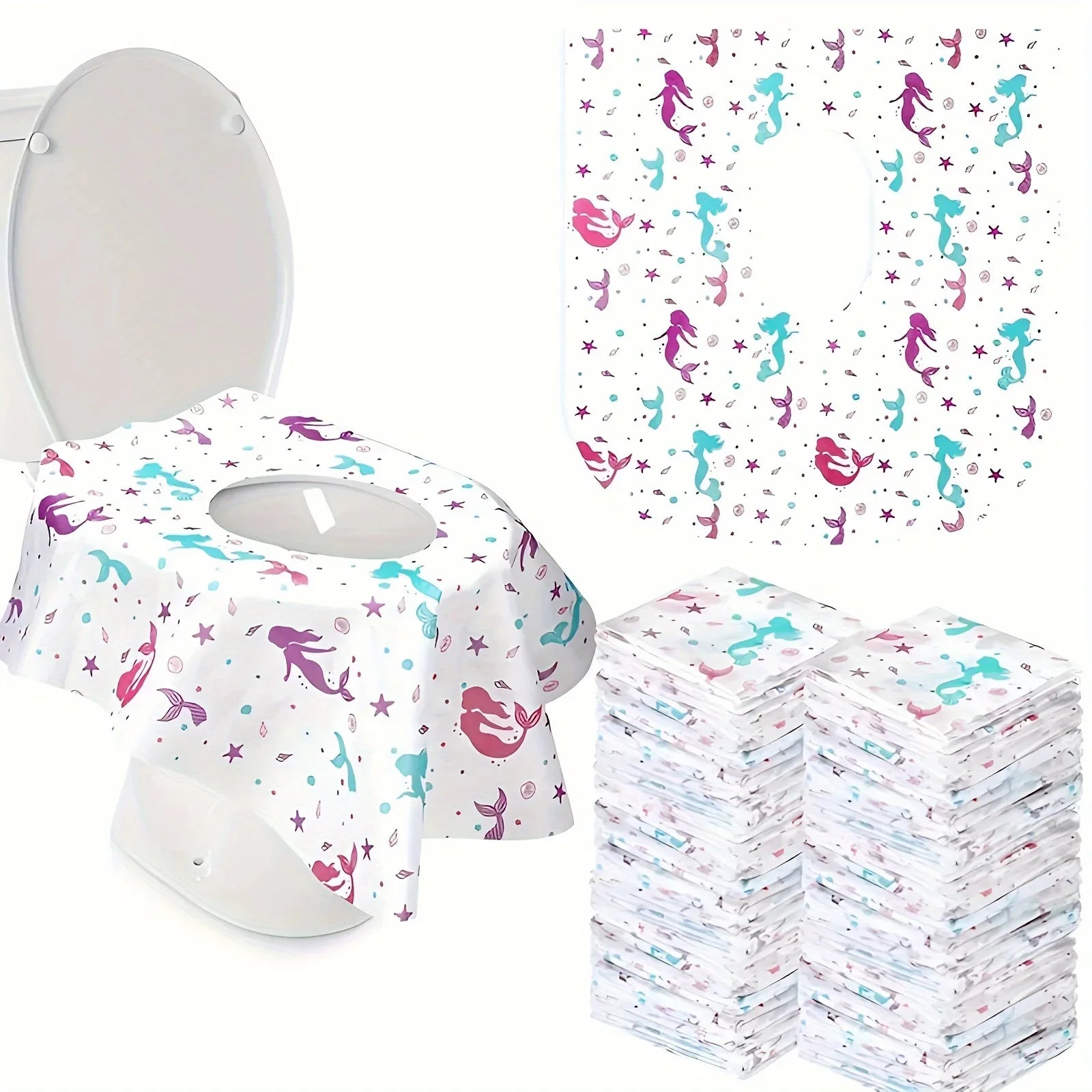12pcs Extra Large Mermaid Toilet Seat Covers - 25"x25" Disposable, Individually Wrapped for Public Restrooms & Potty Training