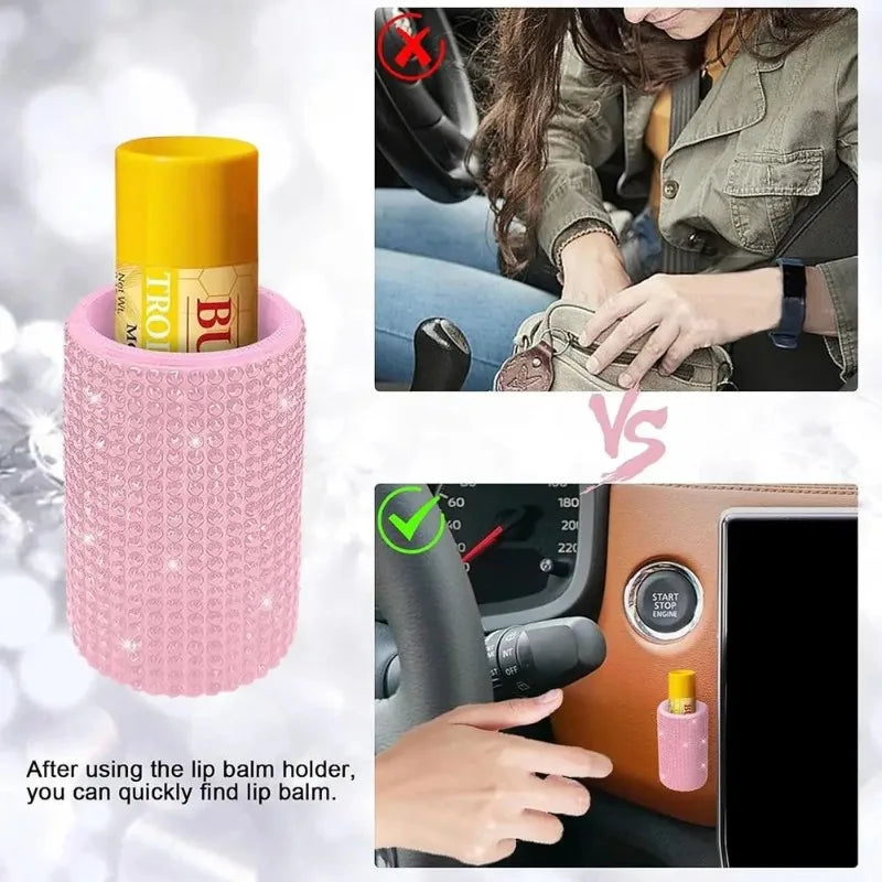 NEW Rhinestone Car Chapstick Holder Silicone Sparkling Lip Balm Bling Cosmetic Storage Car Interior Accessories