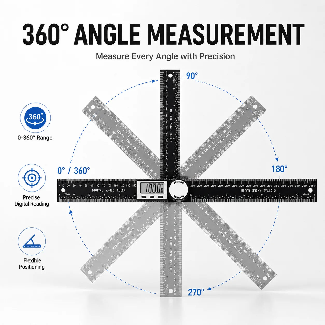 2 in 1 Digital Angle Detector, 360° High Accuracy Angle Finder Ruler, Woodworking Measurement Tool, Multifunction Level Gauge
