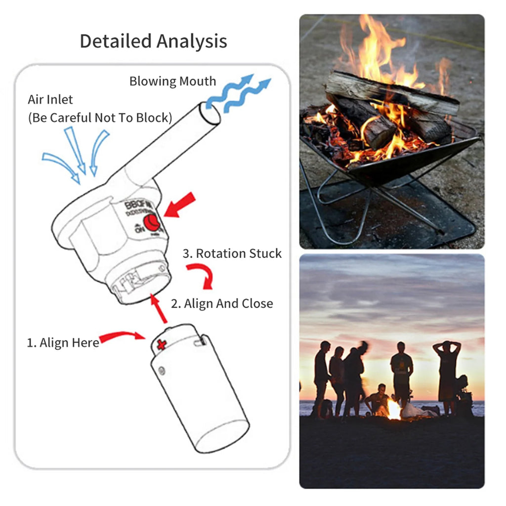 Portable Battery Powered BBQ Fan Air Blower for Outdoor Camping Picnic Charcoal Grill Barbecue