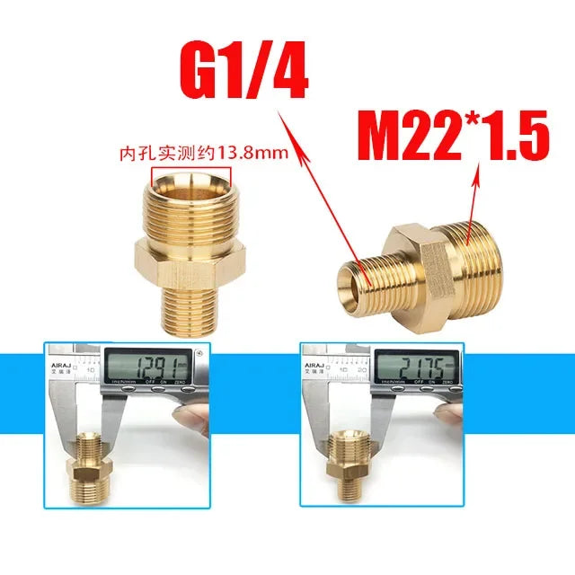 Reducing Brass Fitting 3/8" 1/2" M14 M18 M22 Thread Connector Male Female Adaptor Pressure Washer Gun Hose Connector