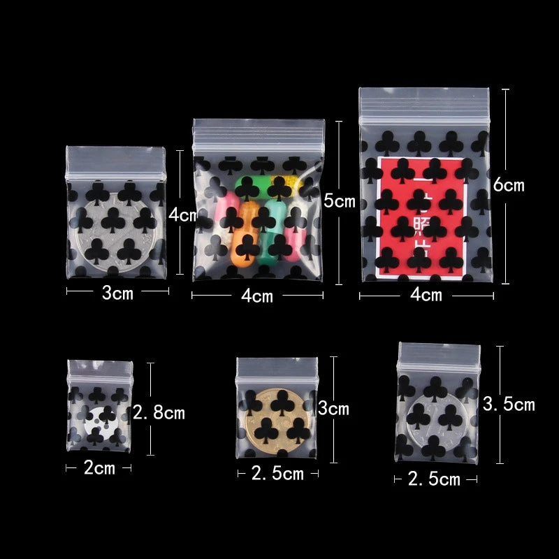 StoBag 100pcs Cartoon Transparent Mini Zipper Plastic Bags Small Sealing Jewelry Packaging Pouch Storage Waterproof Reusable