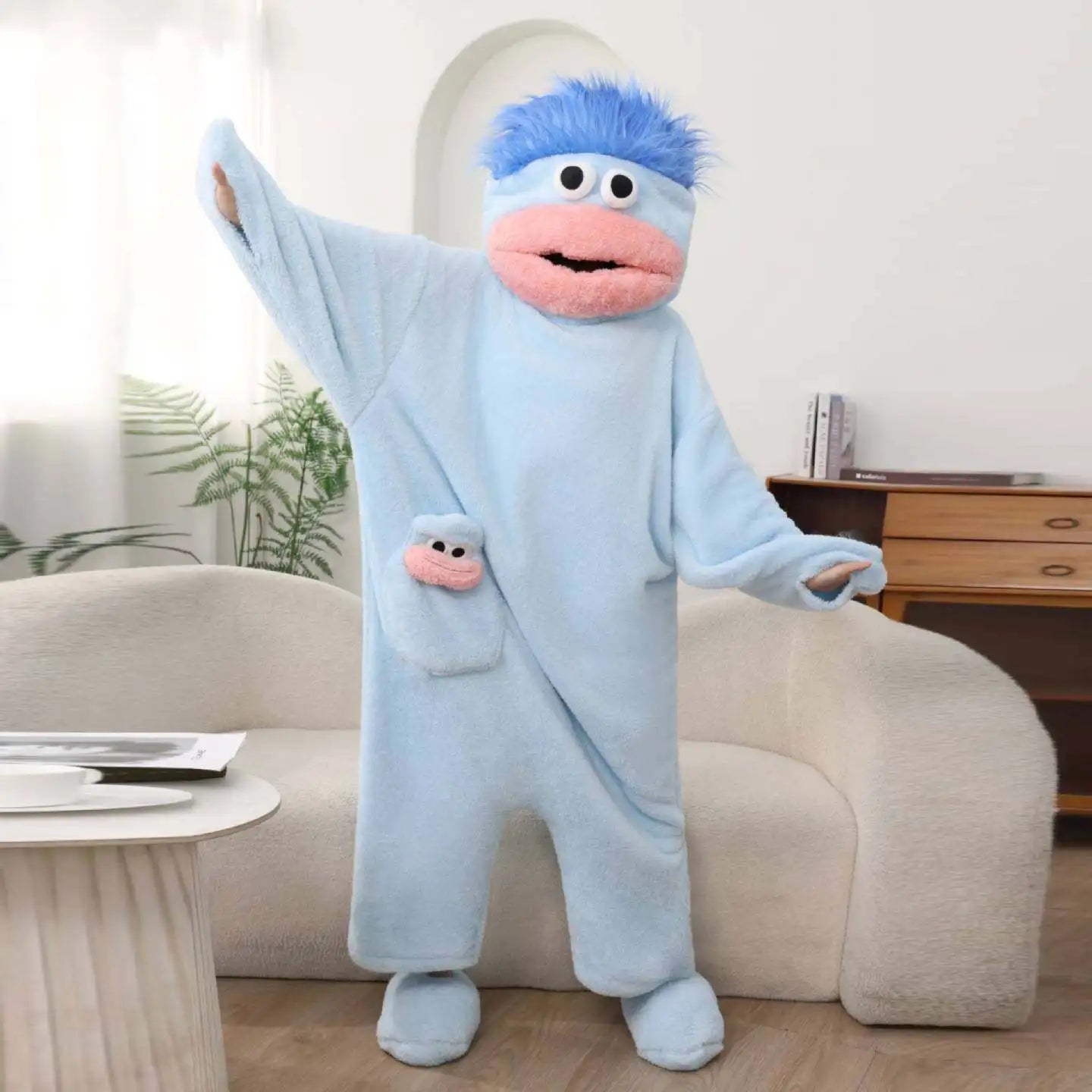 New Big Mouth Monster Cute Funny Onesie Pajamas Thickened Coral Fleece Homewear For Couples Men Women Autumn Cartoon Pajamas